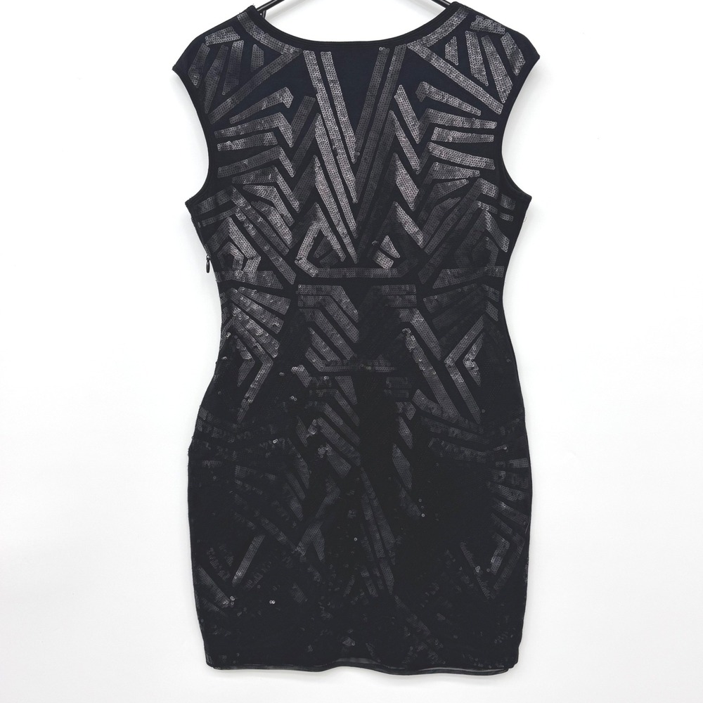 BCBGMAXAZRIA Mini Dress Sequin Geometric Sleeveless Women‎ Medium Black
